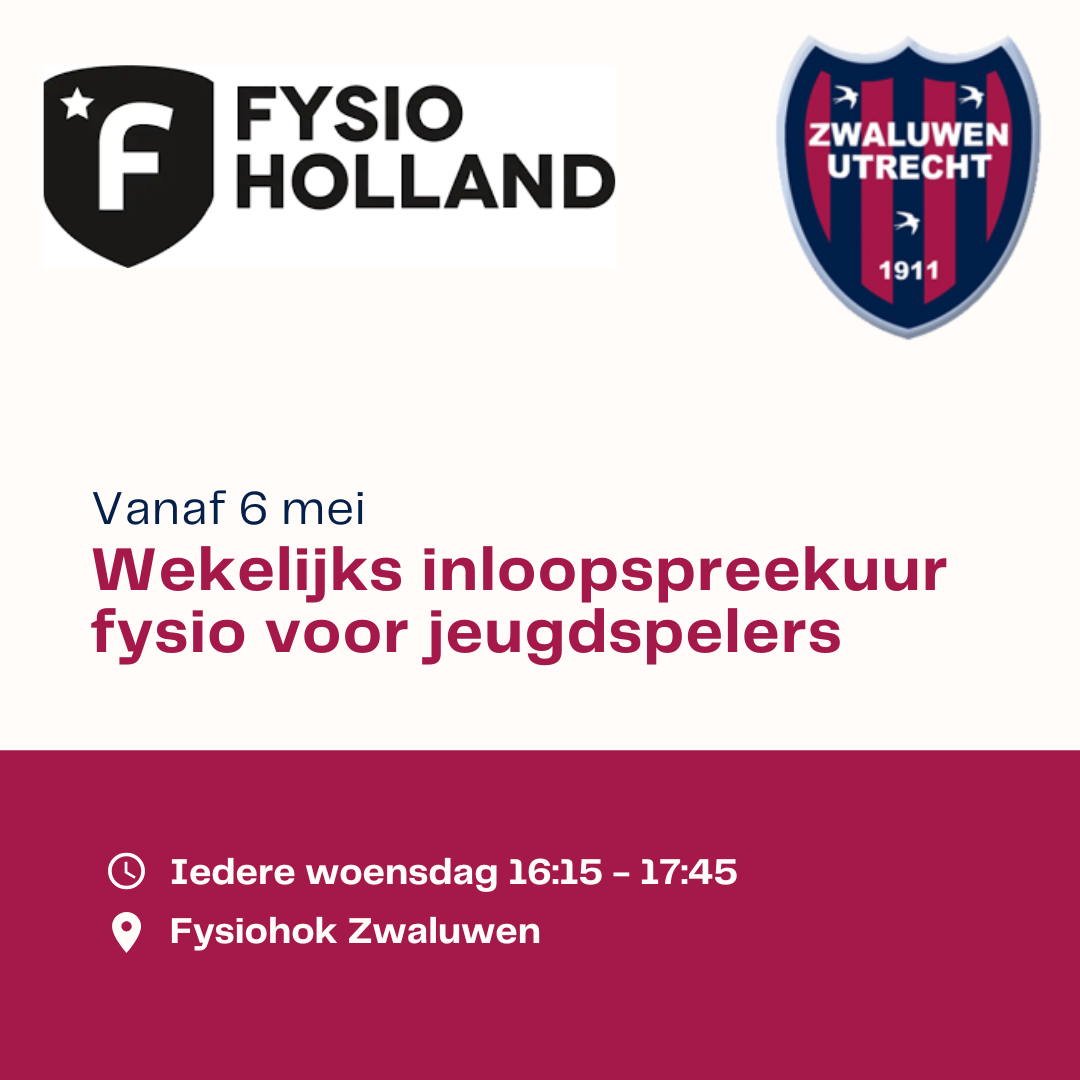 Wekelijks inloopspreekuur Fysio Holland voor jeugdspelers